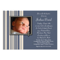 Blue Stripes Boy Photo Christening Invitations invitations