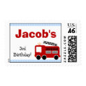Blue Stripes Fire Truck Birthday Postage Stamp stamp