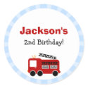 Blue Stripes Fire Truck Birthday Stickers sticker