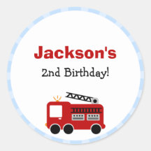 Blue Stripes Fire Truck Birthday Stickers