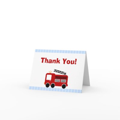 Blue Stripes Fire Truck Thank You Note Card by printcreekstudio