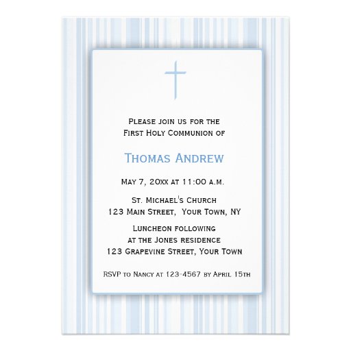 Blue Stripes, First Communion Custom Invitations