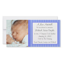 Blue Stripes New Baby Photo Card photo cards by CuddleTree Blue Stripes New Baby Photo Card photo cards