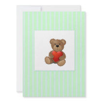 Blue Stripes - Teddy Bear with Valentine Heart Invite