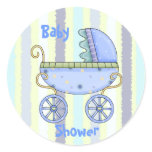 Blue Stroller Baby Boy Shower Envelope Seal Round Sticker