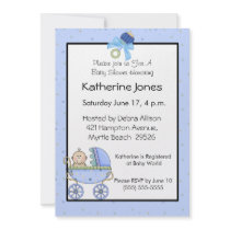 Blue Stroller Baby Shower Announcements