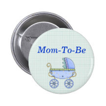 Blue Stroller Baby Shower Mommy Pin Button