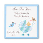 Blue Stroller & Birds Save The Date Baby Shower Magnets