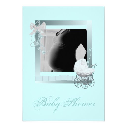 Blue Stroller Photo Baby Shower Invitation