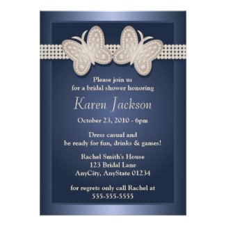 Blue Studded Butterfly Bridal Shower Invitations