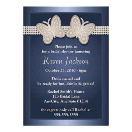 Blue Studded Butterfly Bridal Shower Invitations