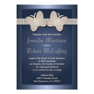 Blue Studded Butterfly Wedding Invitations