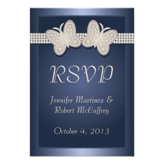 Blue Studded Butterfly Wedding RSVP Card Invites