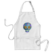 Blue Sugar Skull with Mustaches Apron