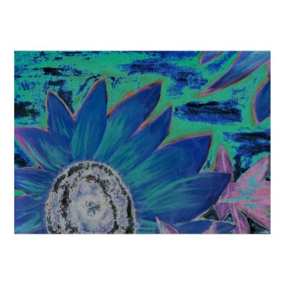 Blue Sunflower 2 oil modern surreal painting Posters by dereklovessheila