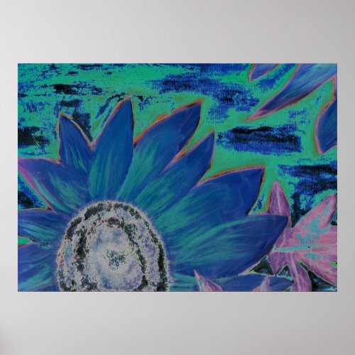 Blue Sunflower 2 oil modern surreal painting print