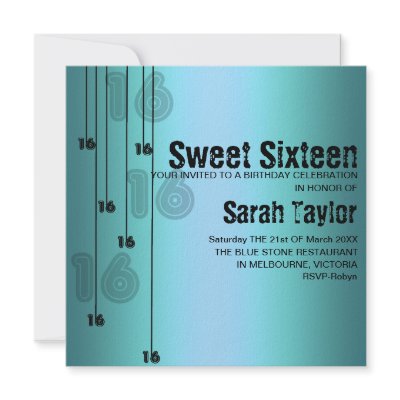 Blue Sweet Sixteen Birthday Invitation by GoDesign