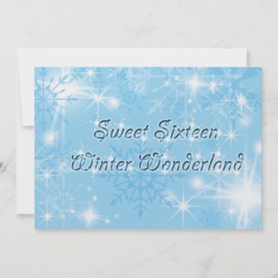 Blue Sweet Sixteen Invitation with snow flakes