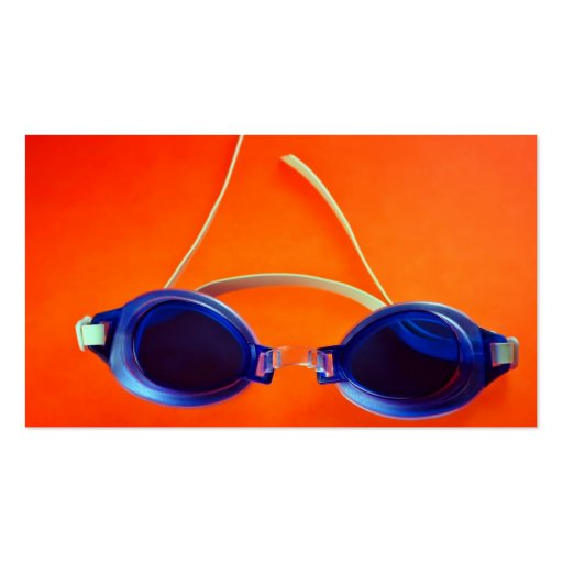 Blue Swimming Goggles on Orange Business Card Templates (back side)