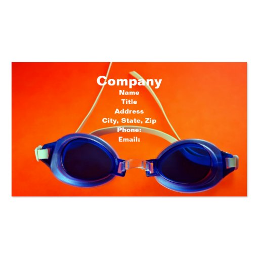 Blue Swimming Goggles on Orange Business Card Templates (front side)