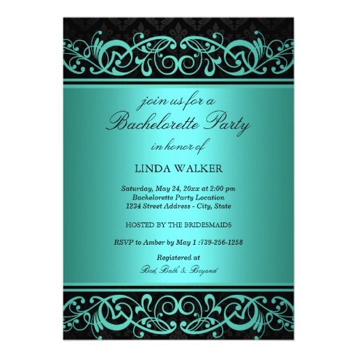 Blue Swirl Damask | Bachelorette Party Invitation