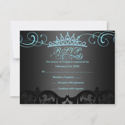 Blue Swirl Damask Birthday RSVP Card Custom Invite