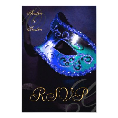 Blue Swirl Masquerade Mask RSVP Invitation