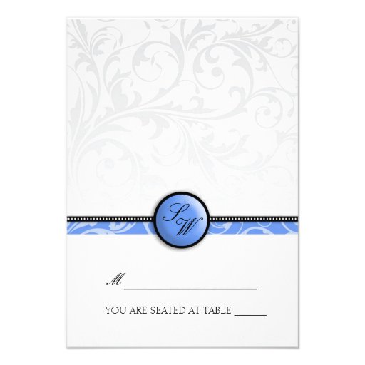 Blue Swirl Monogram Folding Tent  Place Card Custom Invite