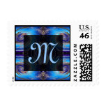 blue swirl monogram postage stamps