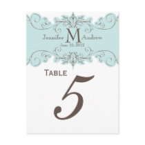 Blue Swirl Monogram Wedding Table Number Cards Postcards