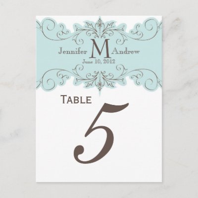 Blue Swirl Monogram Wedding Table Number Cards Postcards