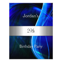 Blue Swirl Silver 29th Birthday Party Invite