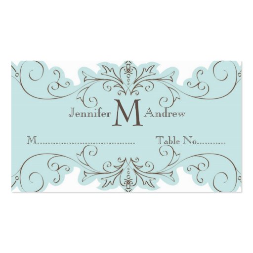Blue Swirl Wedding Table Escort Cards Business Card (front side)