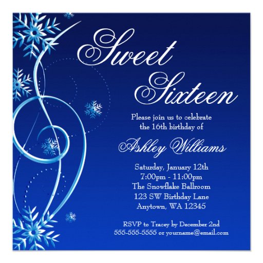 Blue Swirl Winter Wonderland Sweet 16 Personalized Invite