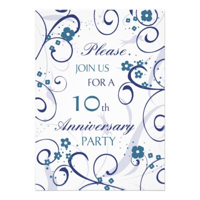 Blue Swirls 10th Anniversary Party Invitation Card