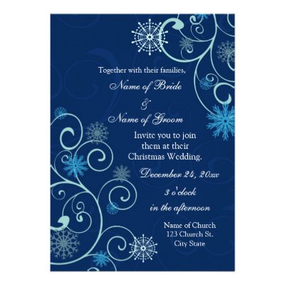 Blue Swirls Christmas Wedding Invitation Cards
