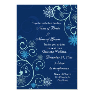 Blue Swirls Christmas Wedding Invitation Cards