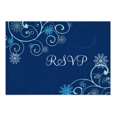 Blue Swirls Christmas Wedding RSVP Cards Personalized Invites