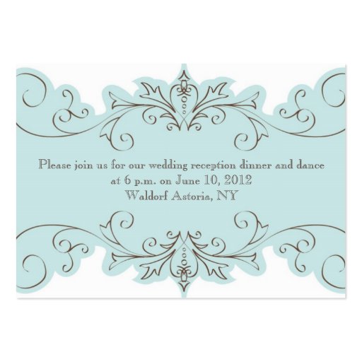 Blue Swirls Elegant Wedding Reception Cards Business Cards (front side)