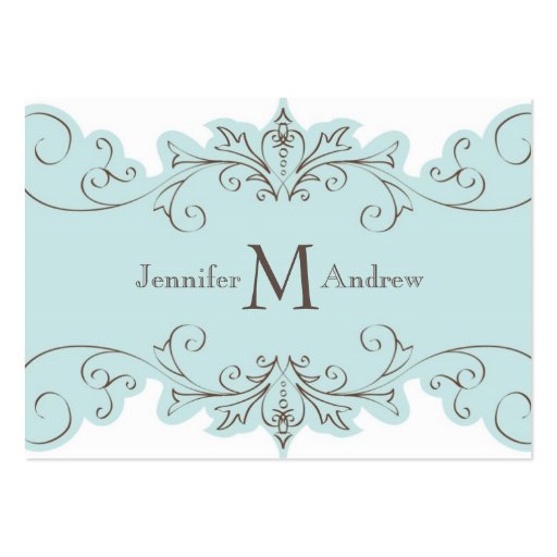 Blue Swirls Elegant Wedding Reception Cards Business Cards (back side)