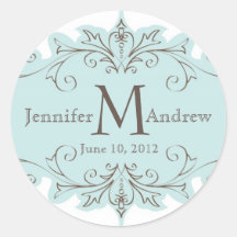 Blue Swirls Monogram Wedding Favour Stickers
