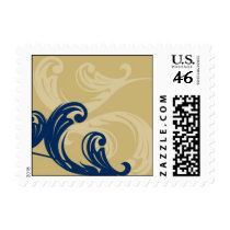 Blue Swirls on Gold Background postage by twunschl Blue Swirls on Gold Background postage
