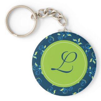 Blue swirls pattern with "L" monogram Key Chain