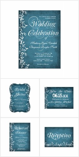 Blue Swirls Rustic Wedding Invitation Set