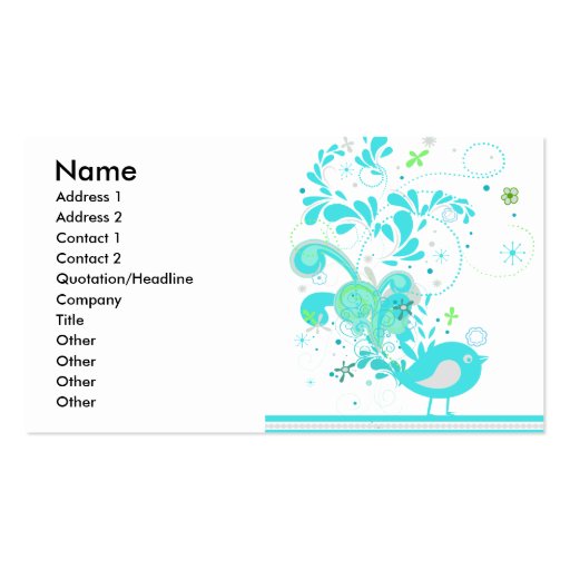 blue swirly bird vector business card (front side)