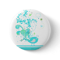 blue swirly bird vector pinback buttons