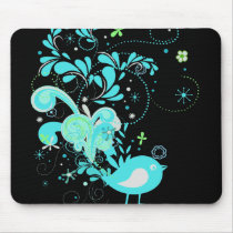 blue swirly bird vector mouse pad