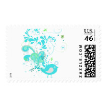 blue swirly bird vector postage