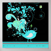 blue swirly bird vector posters