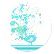 blue swirly bird vector round sticker
